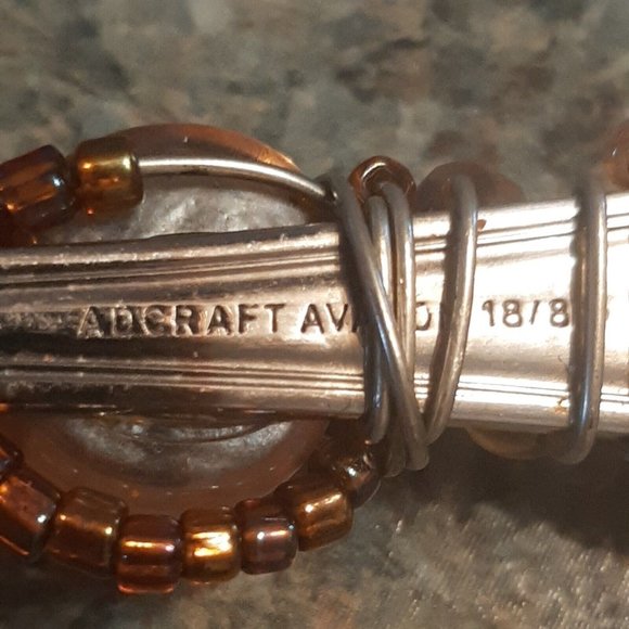 2 Jeweled Beaded Wire Hors d'Oeuvre Utensil Knife Fork Stainless Appetizer Amber - Picture 9 of 9